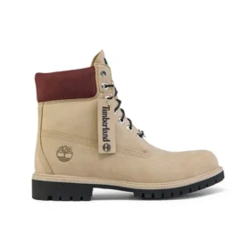6-Inch Premium Waterproof Boot «Beige Nubuk mit burgunderrotem Kragen»