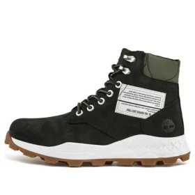 6-Inch Stiefel „Brooklyn“ mit seitlichem Reissverschluss und breiter Passform „Schwarzes Nubukleder mit grünem, gepolstertem Kragen“