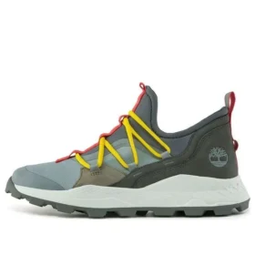 Brooklyn Leder- und Stoff-Oxford-Sneaker «Medium Grey Mesh with Red»