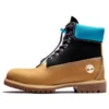 Premium 6-Inch Waterproof Boot mit breiter Passform „Weizenfarbenes Nubukleder mit schwarzem und blauem Kragen“