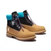 Premium 6-Inch Waterproof Boot mit breiter Passform „Weizenfarbenes Nubukleder mit schwarzem und blauem Kragen“