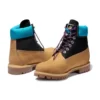 Premium 6-Inch Waterproof Boot mit breiter Passform „Weizenfarbenes Nubukleder mit schwarzem und blauem Kragen“