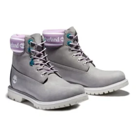 Premium 6-Inch Waterproof Boot «Graues Nubukleder mit violettem Logo am Kragen»