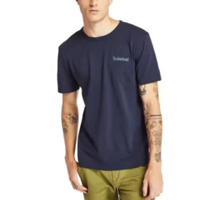 Timberland bedrucktes Kurzarm-Shirt mit Rundhalsausschnitt, blau
