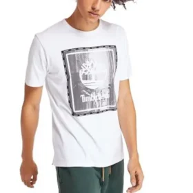 Timberland Rundhals-T-Shirt mit Aufdruck, kurzärmelig, weiss