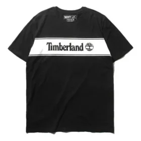 Timberland SS20 Kontrastfarben Logo-Print Kurzarm Schwarz