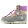 Valentines Day 6-Inch Premium-Stiefel mit breiter Passform und wasserdichter Sohle „Graues und beiges Nubukleder mit violettem Kragen“