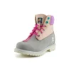 Valentines Day 6-Inch Premium-Stiefel mit breiter Passform und wasserdichter Sohle „Graues und beiges Nubukleder mit violettem Kragen“